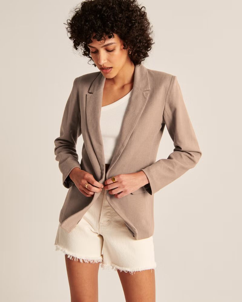 Women's Linen-Blend Single-Breasted Blazer | Women's Coats & Jackets | Abercrombie.com | Abercrombie & Fitch (US)