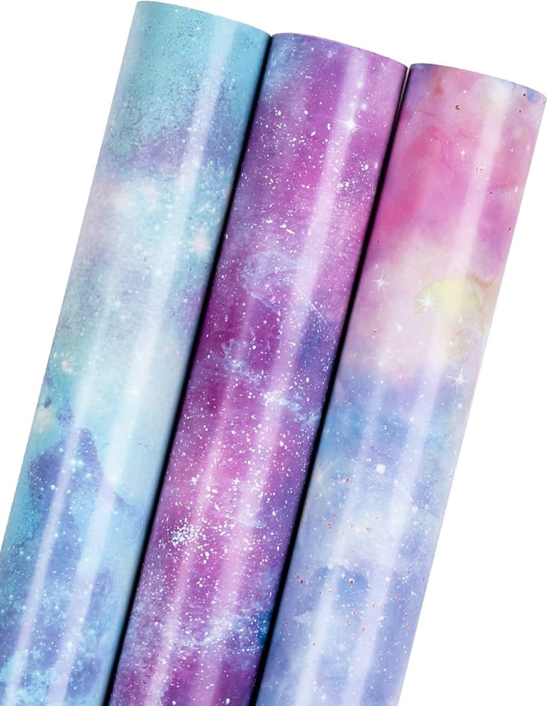 MAYPLUSS Wrapping Paper Roll - Mini Roll - 17 inch X 120 inch Per roll - Galaxy Design - Purple & Bl | Amazon (US)