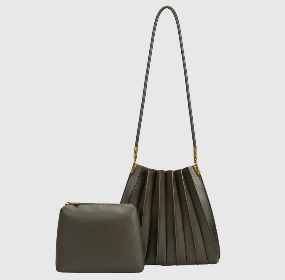 Olive pleated shoulder bag | Hazel Tide