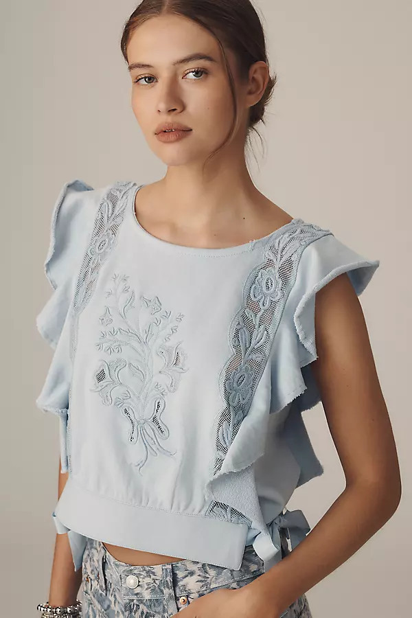 Flutter-Sleeve Lace-Detail Top | Anthropologie (US)