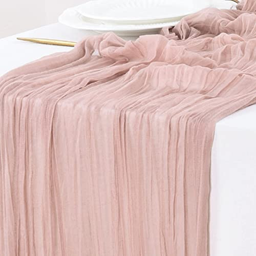 Socomi Pink Table Runner Valentine's Day Cheesecloth Table Runner Spring Easter 120 inch Cheese Cloth Runner 10FT Boho Rustic Gauze Table Runner for Wedding Party Baby Shower Birthday Decor | Amazon (US)