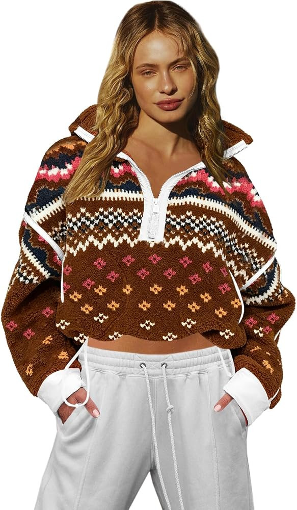 LAMISSCHE Women Fleece Half Zip Sweatshirt Long Sleeve Sherpa Jacket | Amazon (US)