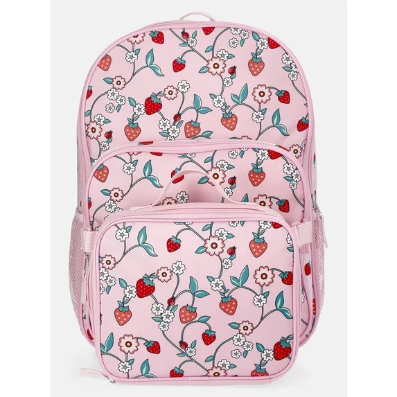 Wonder Nation Girl's 17" Strawberry & Floral Berry Patch Backpack & Lunch Set, Pink | Walmart (US)