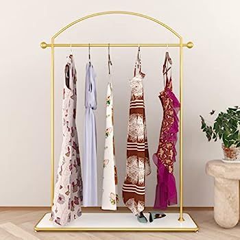 Amazon.com: Gold Clothing Rack, Modern Garment Rack with Shelf, Heavy Duty Clothes Rack for Bed R... | Amazon (US)