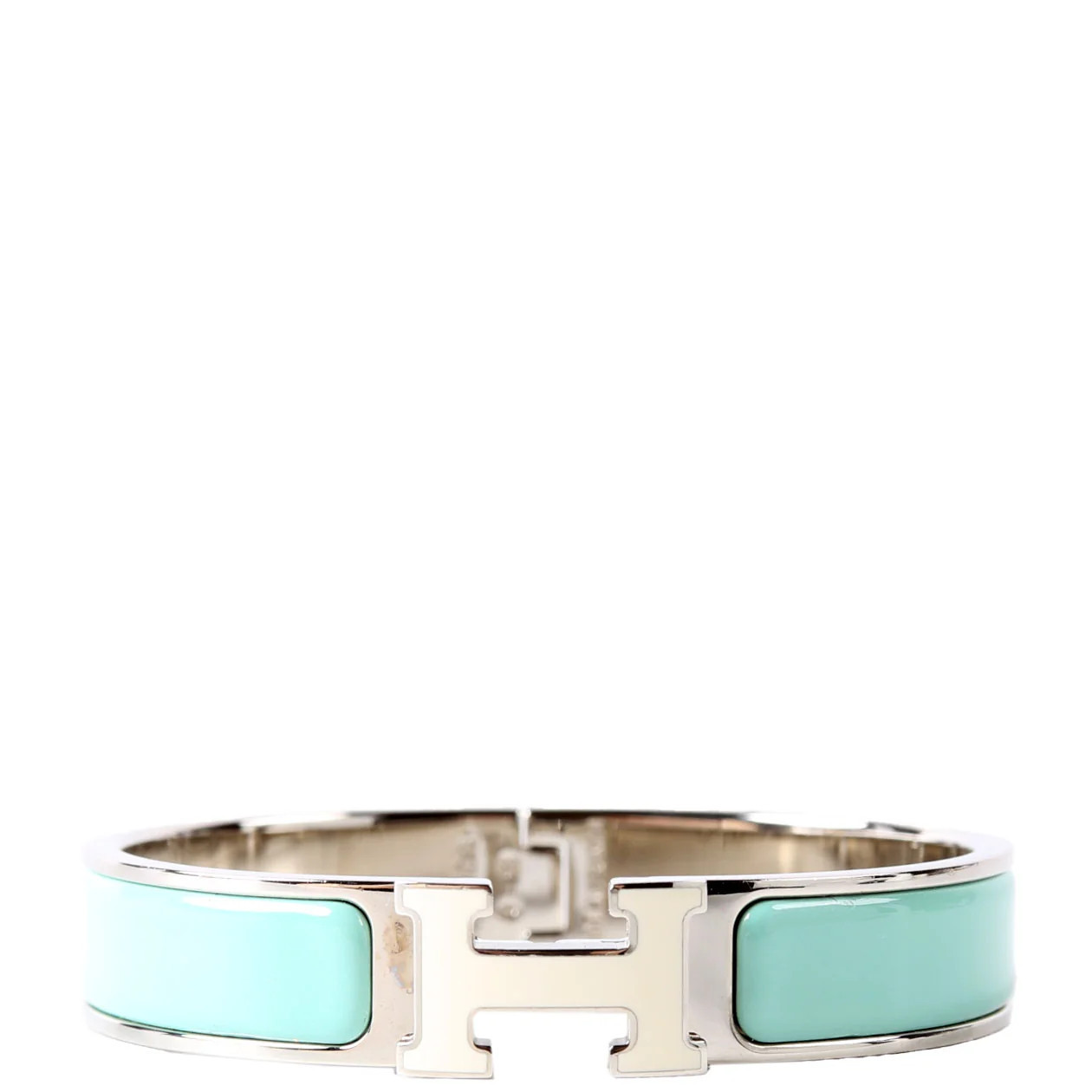 Enamel H Clic Clac Narrow PM Bracelet Silver/Teal | Keeks Designer Handbags