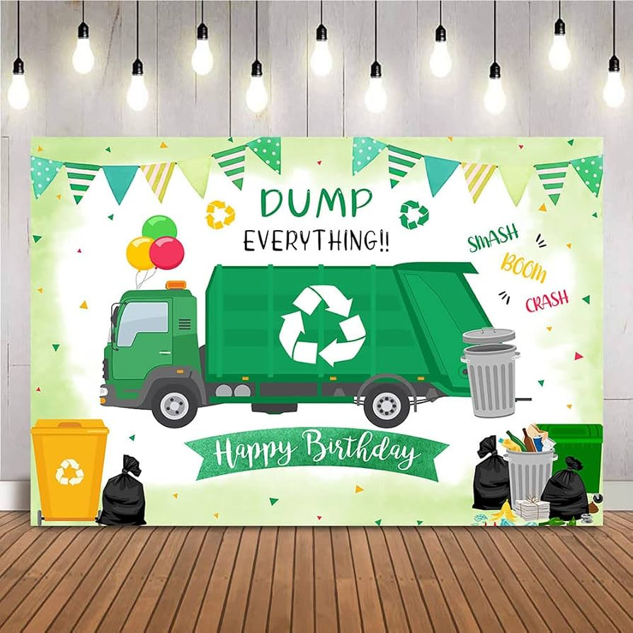 Garbage Birthday Backdrop Dump Everything Recycling Birthday Photo Background Garbage Truck Boy T... | Amazon (US)