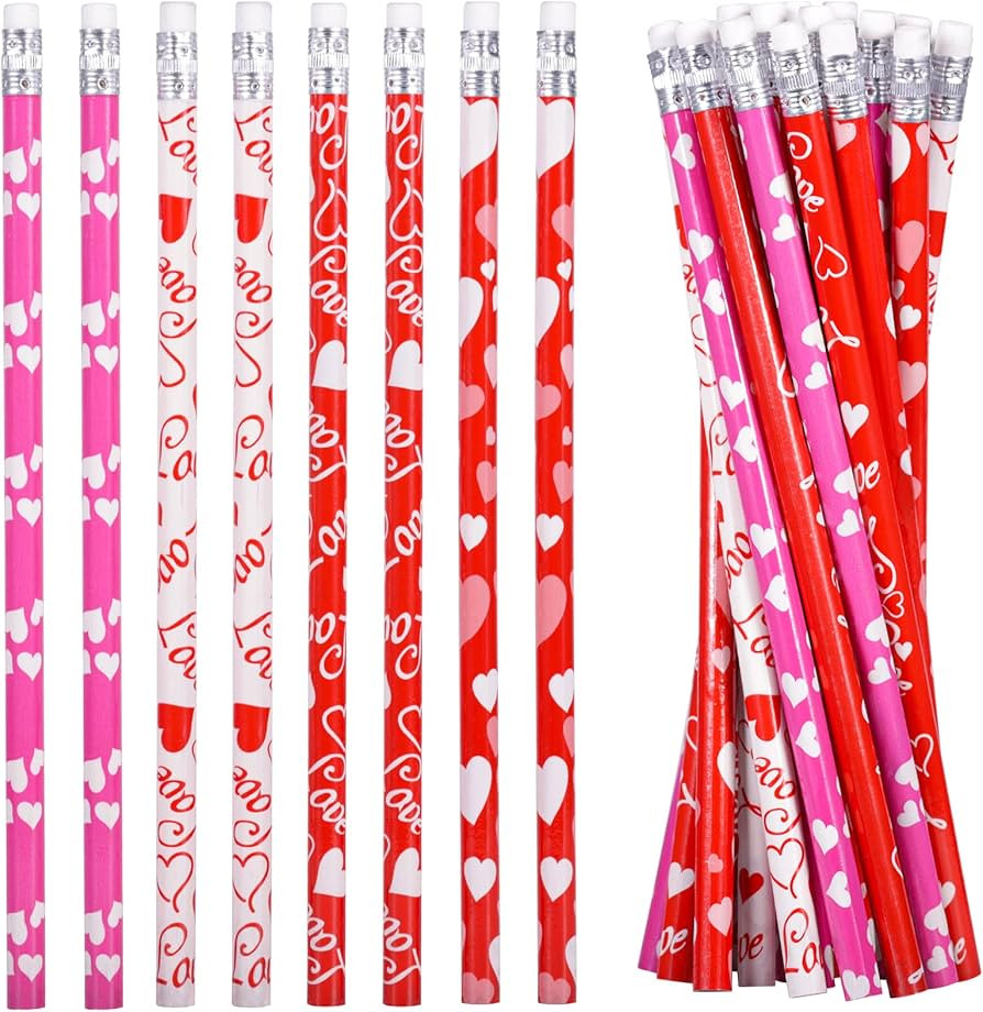 24 PCS Valentines Pencils Valentine's Day Pencils Bulk Holiday Pencils with Top Erasers Pencils f... | Amazon (US)
