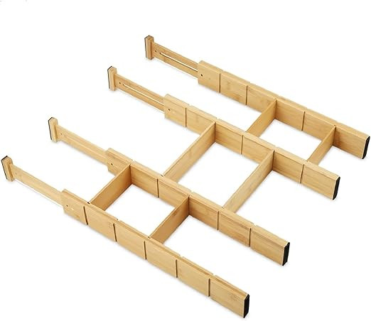 Bamboo Drawer Dividers with 6 Inserts, Expandable Drawer Organizer, Spring Loaded Adjustable Kitc... | Amazon (US)