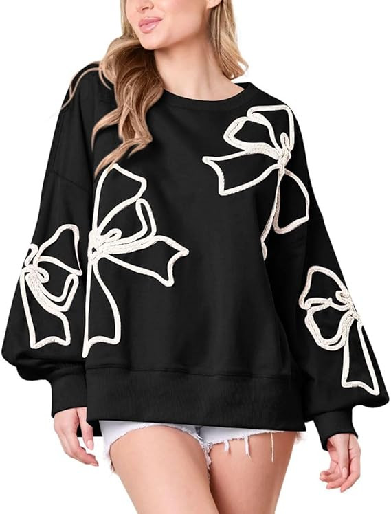 Women's Cute Bow Sweatshirt Casual Lantern Long Sleeve Crew Neck Sweatshirts Fall Loose Fit Y2k P... | Amazon (US)