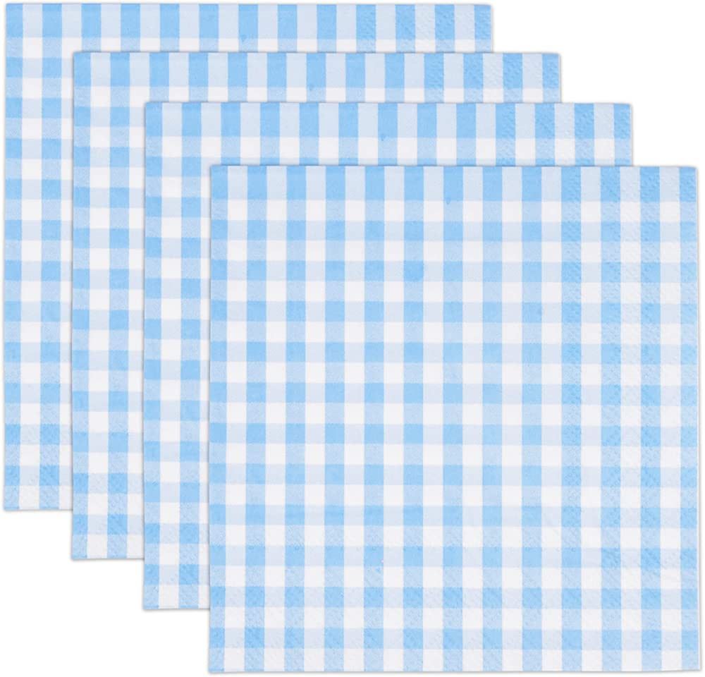 100 Blue and White Gingham Cocktail Napkins Disposable Paper Checkered Plaid Dinner Beverage Napk... | Amazon (US)