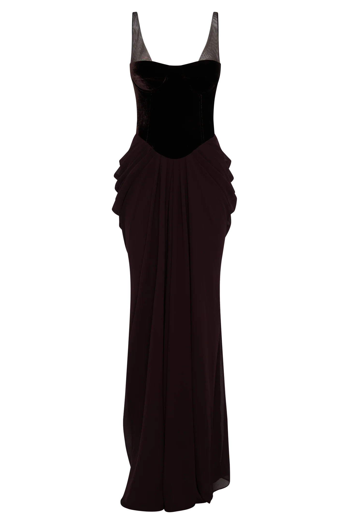 Roxanne Velvet Corset Maxi Dress - Cacao Brown | MESHKI US