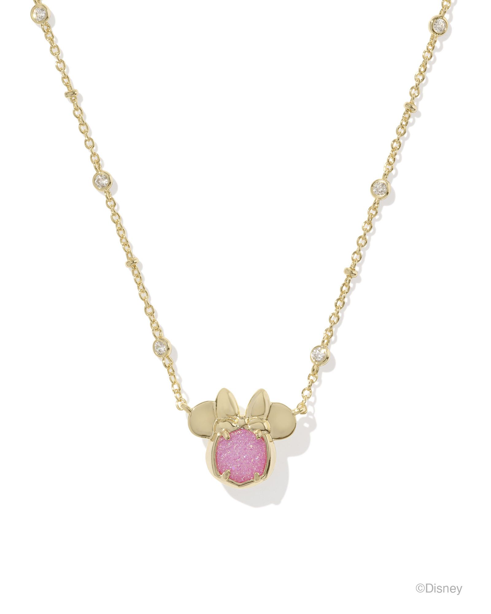 Disney | Kendra Scott Gold Minnie Mouse Short Pendant Necklace in Hot Pink Drusy | Kendra Scott