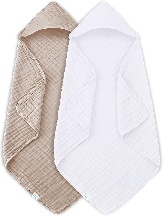 MOON PARK 2 Pack Muslin Hooded Baby Bath Towels for Newborns, Infants, Toddlers - 100% Cotton - L... | Amazon (US)