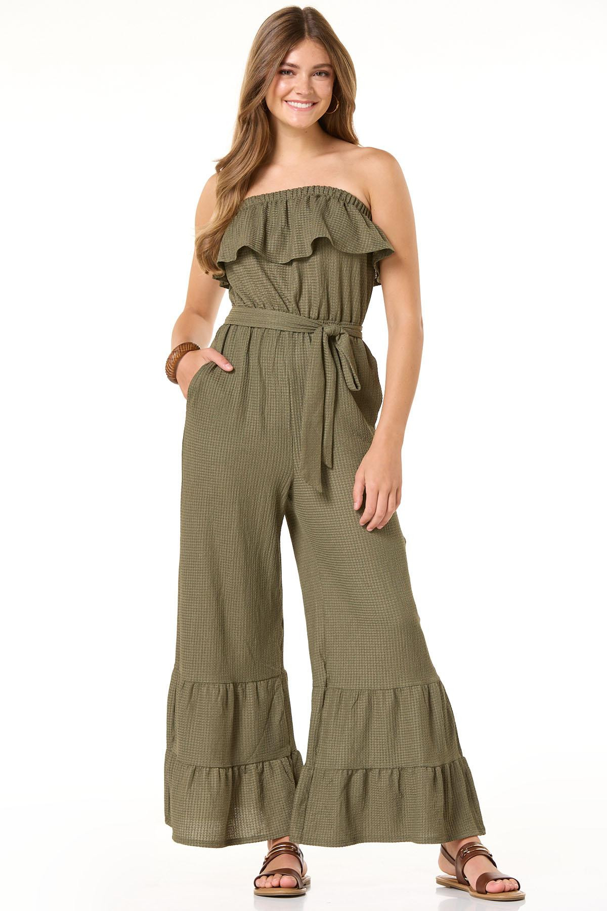 Flounced Tie Waist Jumpsuit | Cato Fashions