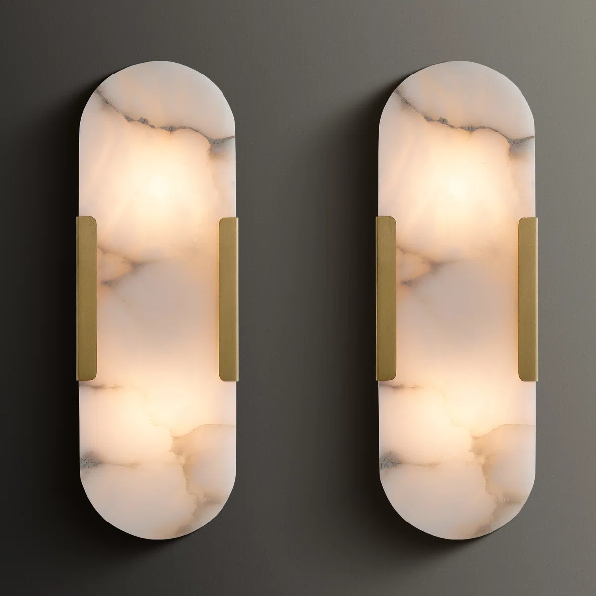 Zaheda Dimmable LED solid brass Wall Mounted Sconce with Alabaster Shade (Set of 2) | Wayfair North America