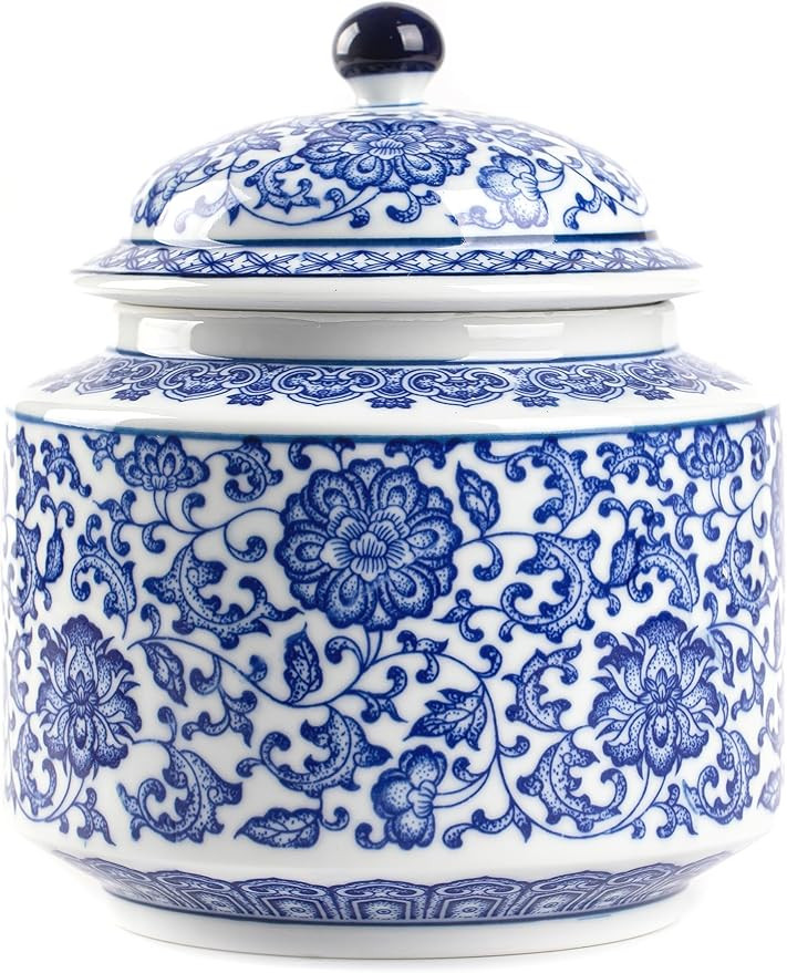 Blue and White Ginger Jar, Ceramic Chinoiserie Decorative Jars for Home, Office, Ginger Jar Vase ... | Amazon (US)