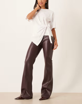 Mango faux leather flared pants in dark red | ASOS (Global)