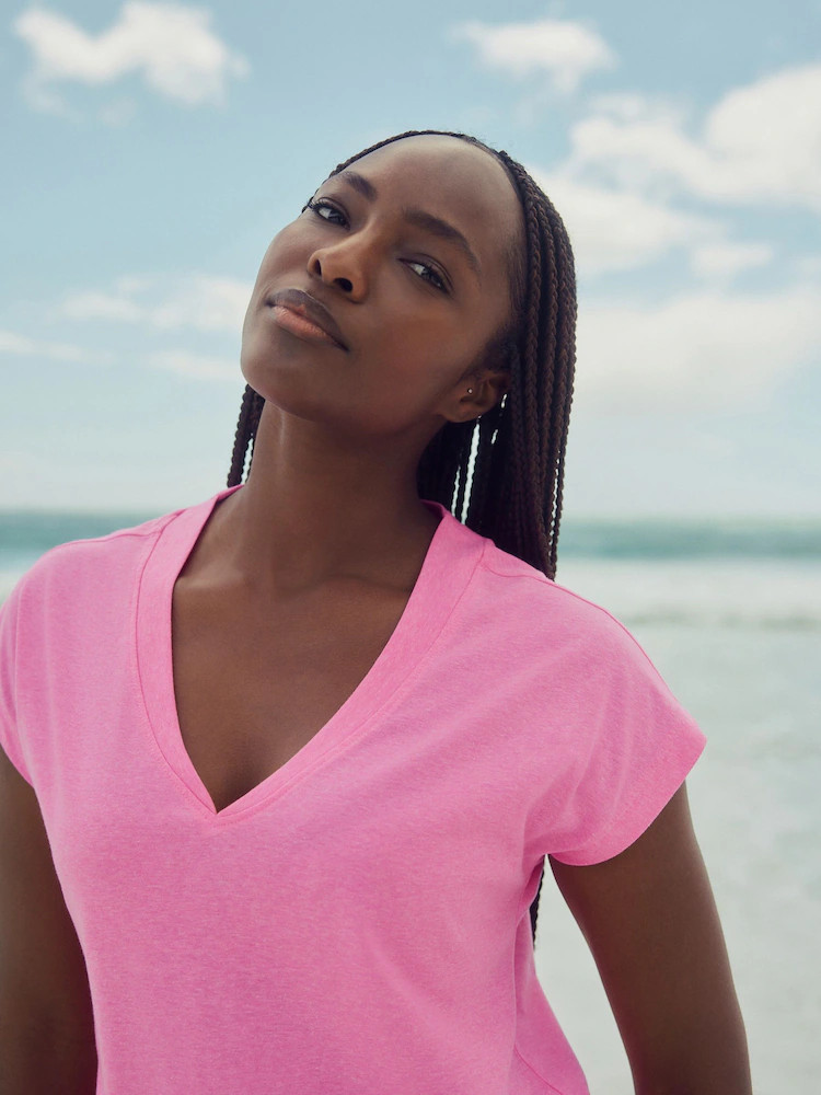 Fluro Pink V-Neck Cap Sleeve T-Shirt | Next EU