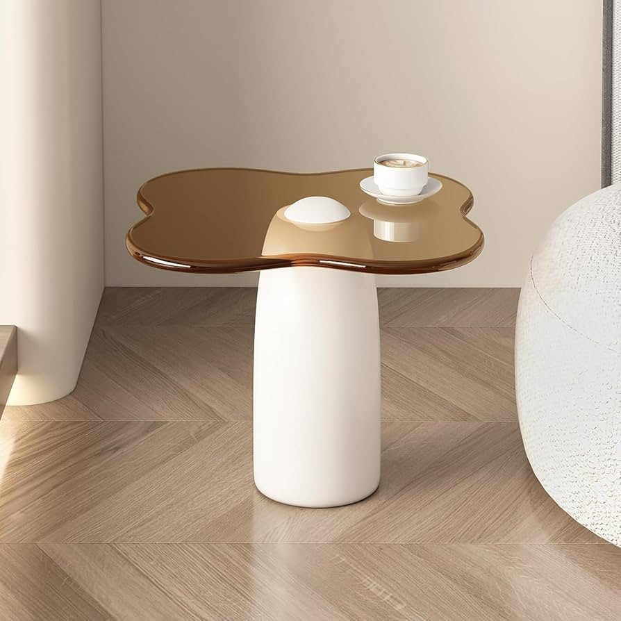Miuuod Small Irregular Glass Top Side Table, Coffee Table with Tea-Colored Tempered Glass, End Ta... | Amazon (US)