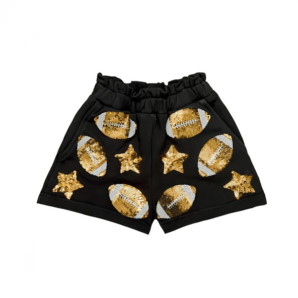 Black Football Sequin Shorts | Belle Cher