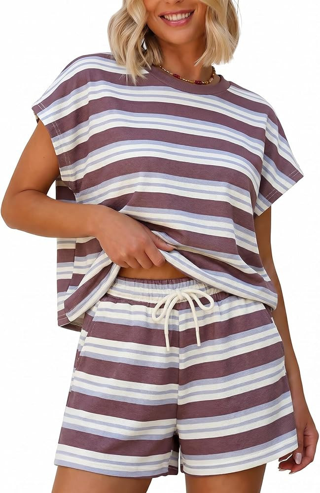 Sweetmoon 2 Piece Short Sets for Women Summer Outfits, Short Sleeve Matching Sets Lounge Shorts f... | Amazon (US)