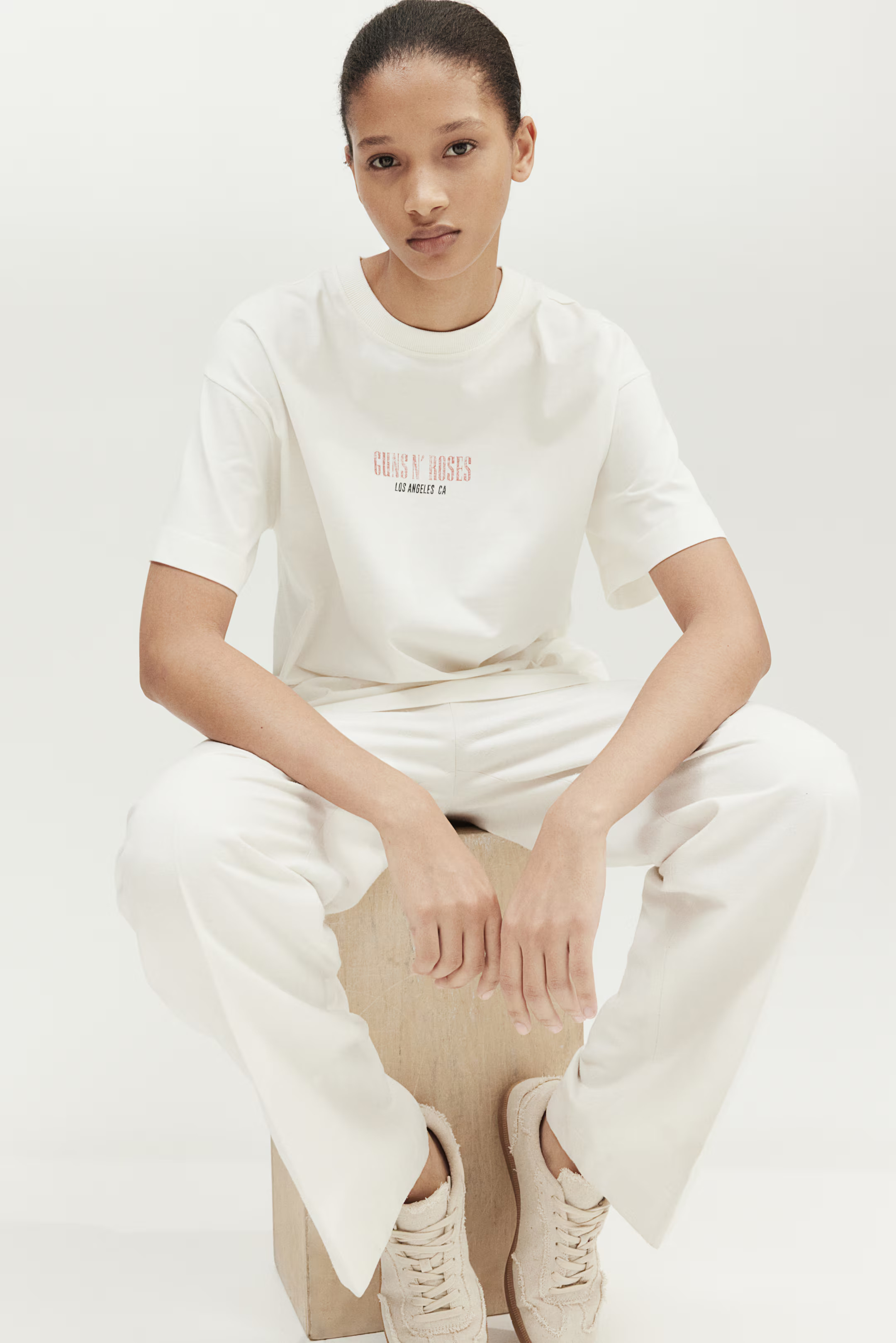 Long Printed T-shirt - Round Neck - Short sleeve - White/Guns N' Roses - Ladies | H&M US | H&M (US + CA)