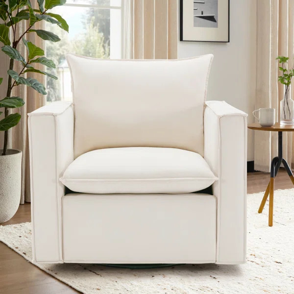 Louretha 34" Wide Fabric Upholstered Swivel Armchair | Wayfair North America
