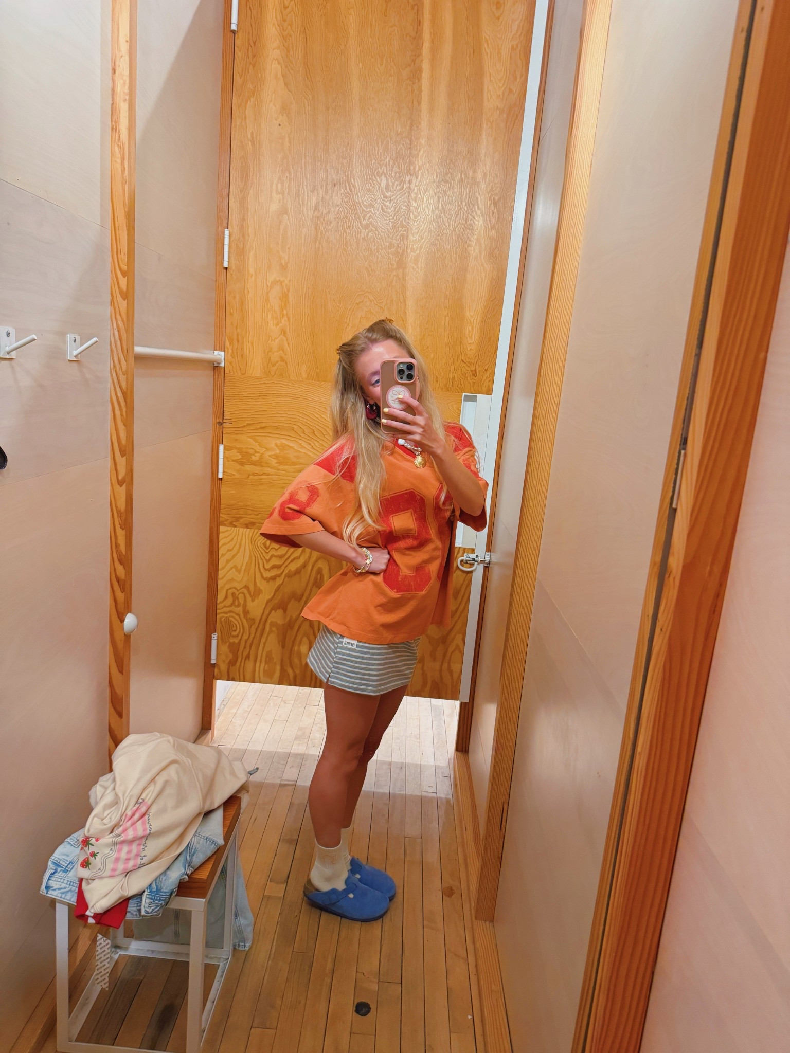 So happy bc they brought back my favorite little cotton skort! I bought it in red last year and just grabbed this grey striped pattern too- I get a size small! Also bought this cutie jersey to throw on this summer in a size small🌊