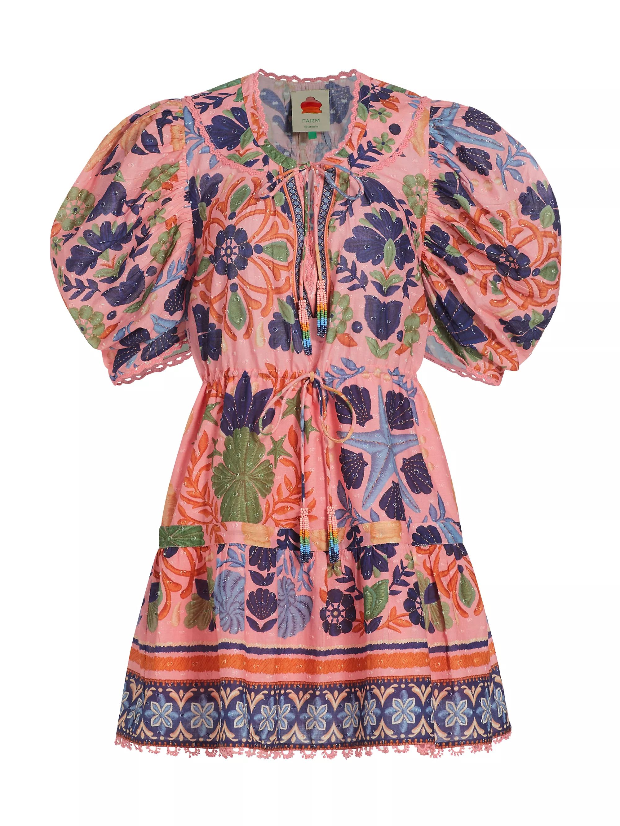 Shop Farm Rio Seashell Tapestry Puff-Sleeve Minidress | Saks Fifth Avenue | Saks Fifth Avenue