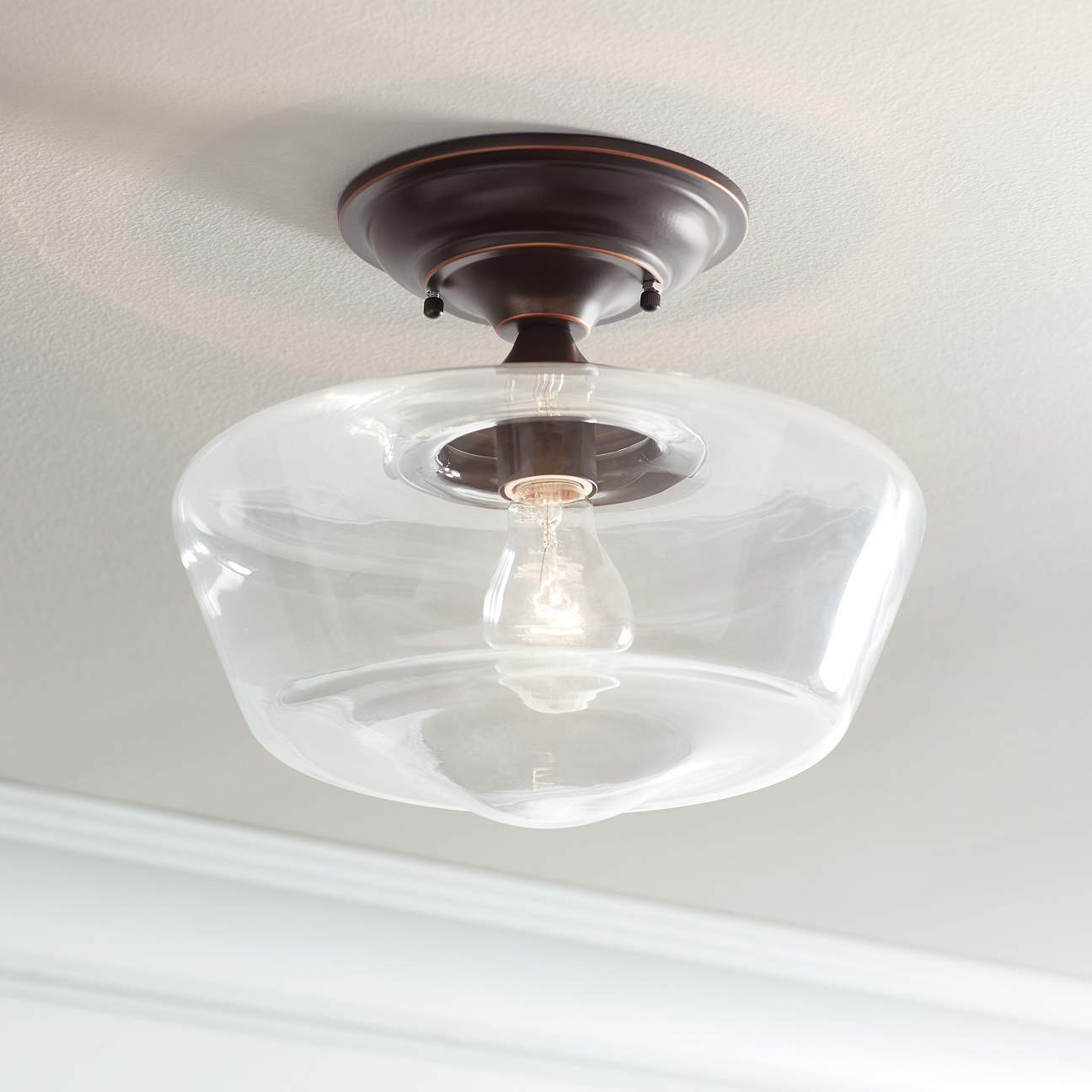 Schoolhouse Floating 12"W Bronze Clear Glass Ceiling Light | LampsPlus.com