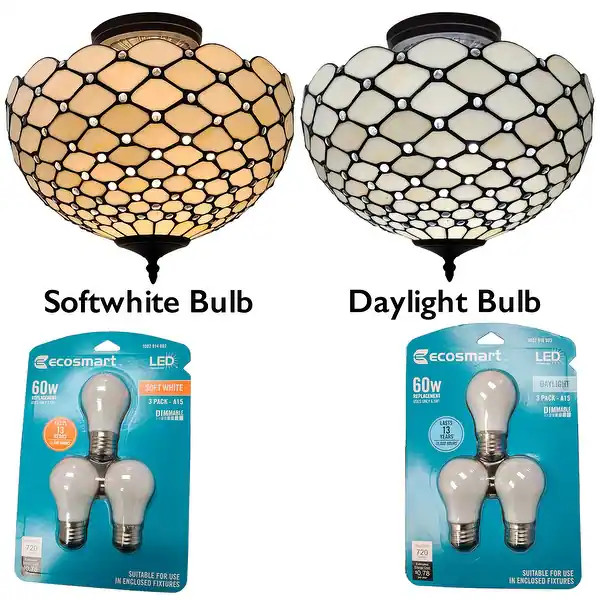Tiffany Style Ceiling Fixture Lamp Jeweled Semi-Flush 16" Wide Stained Glass White Bedroom Gift A... | Bed Bath & Beyond