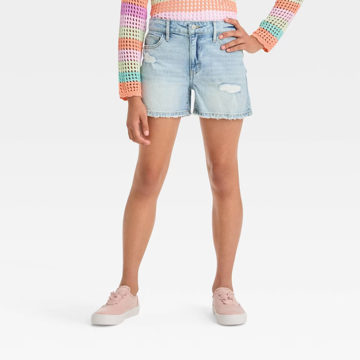Girls' Destructed High-Rise Jean Shorts - art class™ | Target