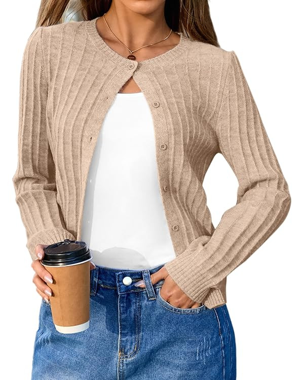 Arach&Cloz Womens Wool Blend Puff Sleeve Fall Cable Knit Cardigan Sweaters 2025 | Amazon (US)