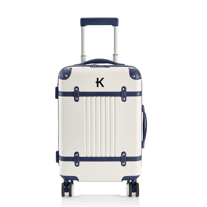Terminal 1 Carry-On Luggage, White Base-Kelly Green Leather | Mark and Graham