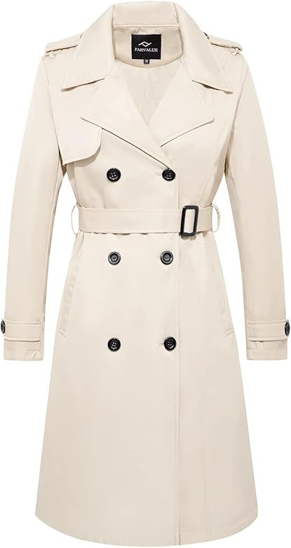 FARVALUE Women's Long Trenchcoat Double Breasted Trench Coat Water Resistant Classic Peacoat with... | Amazon (US)