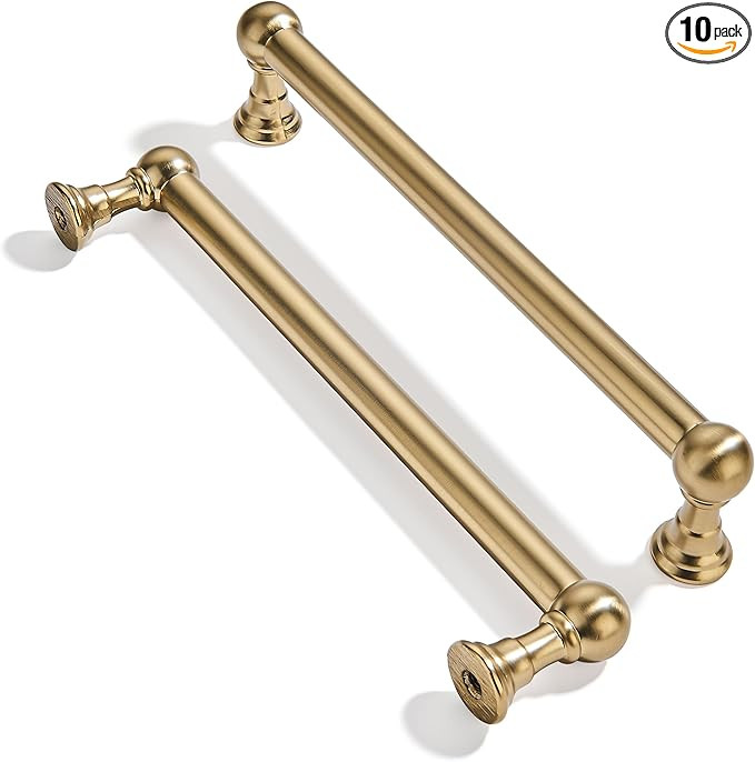 khtumeware 10 Pack 6 Inch Hole Center Brushed Brass Cabinet Pulls Heavy Duty Solid Warm Brass Cab... | Amazon (US)