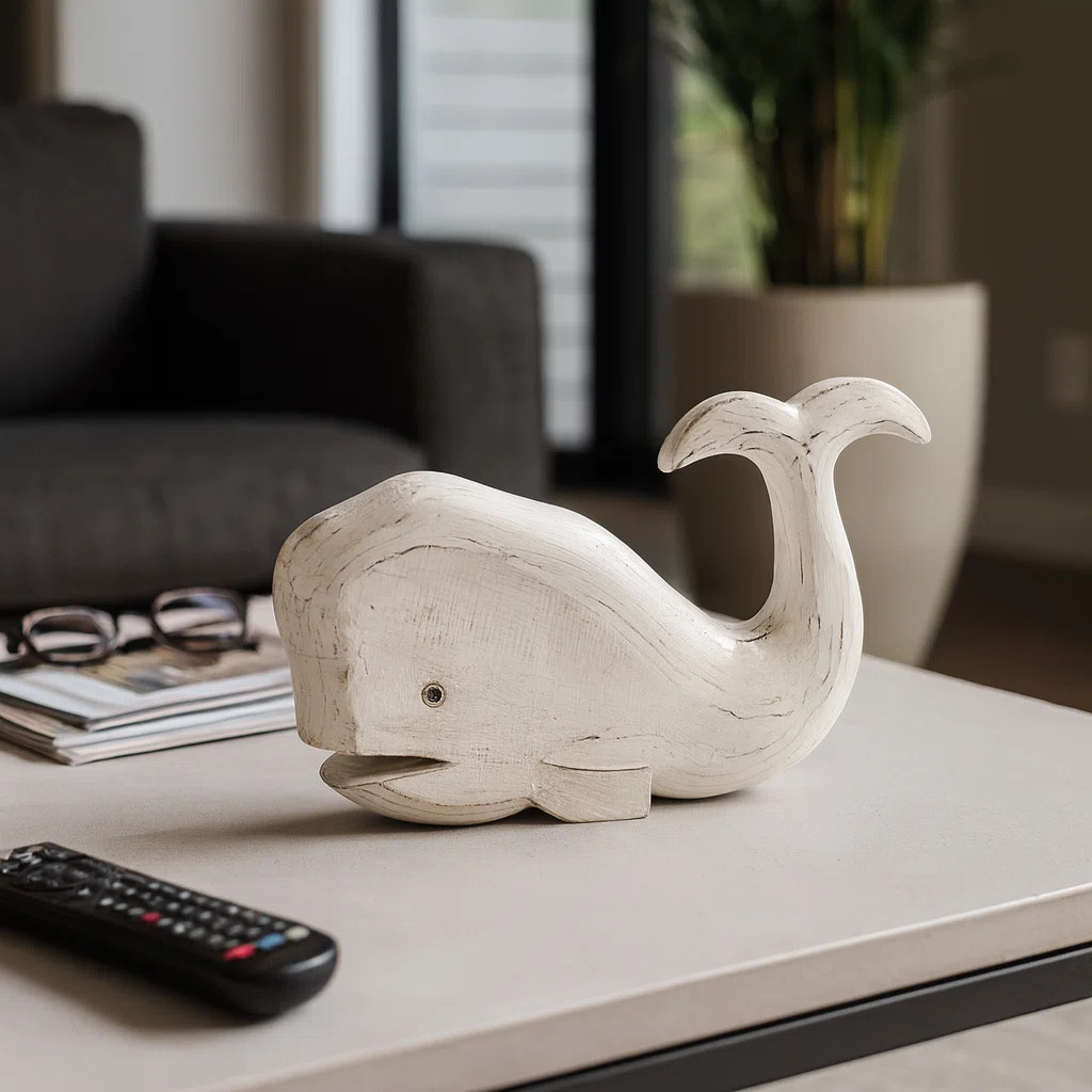 Handcrafted Wooden Whale Figurine Sculpture for Table Decor - Decorative Object Statue Accent for... | Wayfair North America