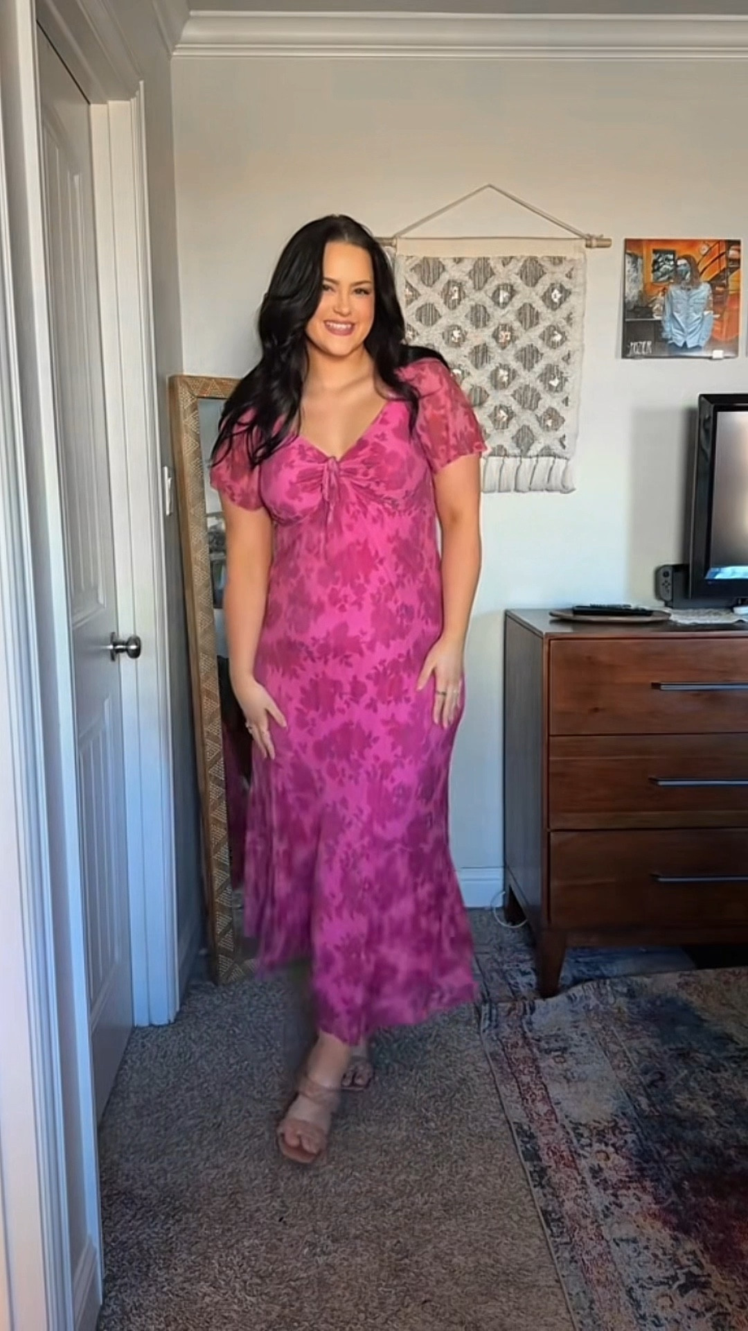 GORGEOUS floral pop of pink dress! Fits true to size, wearing size 1 (14/16)

#LTKPlusSize #LTKMidsize #LTKSaleAlert