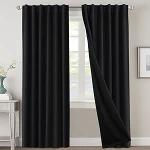 100% Blackout Curtains for Bedroom with Black Liner Full Room Darkening Curtains 96 Inches Long T... | Amazon (US)