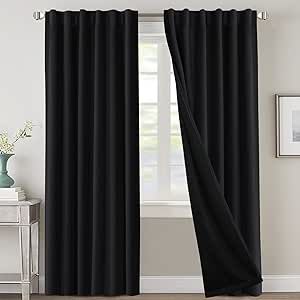 100% Blackout Curtains for Bedroom with Black Liner Full Room Darkening Curtains 96 Inches Long T... | Amazon (US)
