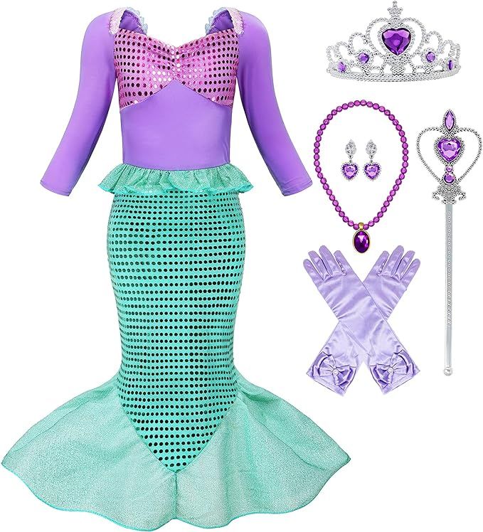 Mecamelon Little Girl Mermaid Princess Costume Party Dress Up with Accessories | Amazon (US)