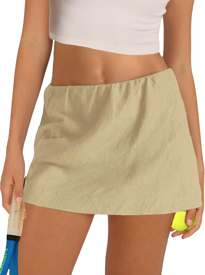 Gozoloma Womens Cotton Linen Skorts Casual Cute A-Line Mini Skirts with Ruffle Inner Waistband | Amazon (US)