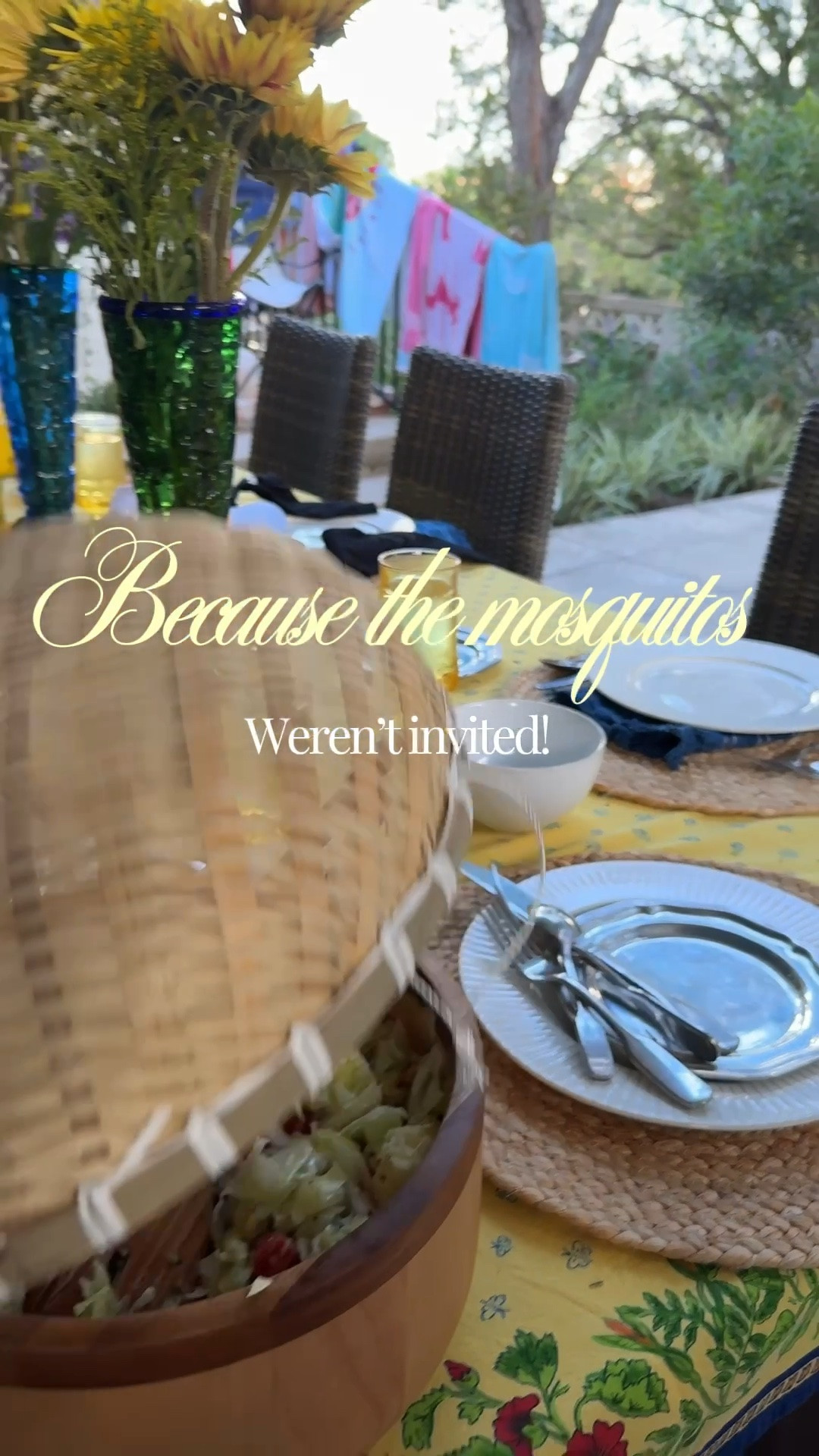 One of my favorite summer hosting hacks! ☀️ This charming dish cover keeps flies and mosquitoes off your food while still letting your tablescape look beautiful. I use it for everything from backyard dinners to poolside gatherings, and it adds such a pretty touch instead of covering dishes with foil or plastic wrap. A simple entertaining essential I reach for all summer long.