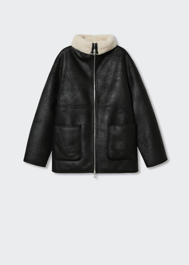 Faux shearling lining coat -  Women | Mango USA | MANGO (US)