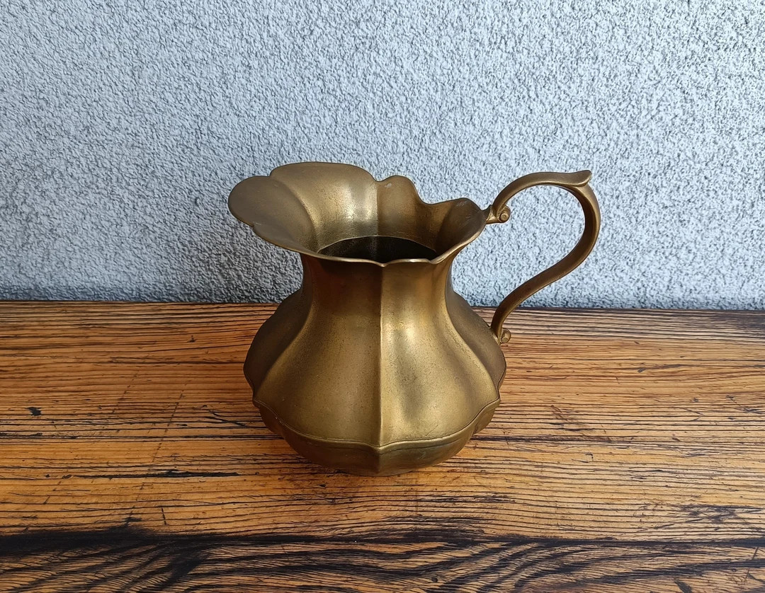 Vintage Brass Jug, Antique Metal Pitcher, Mid Century Modern Decor, Retro Decoration, Heavy Vase ... | Etsy (US)