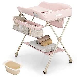 INFANS Portable Baby Changing Table, Folding Diaper Dresser Station with Wheels, Adjustable Heigh... | Amazon (US)