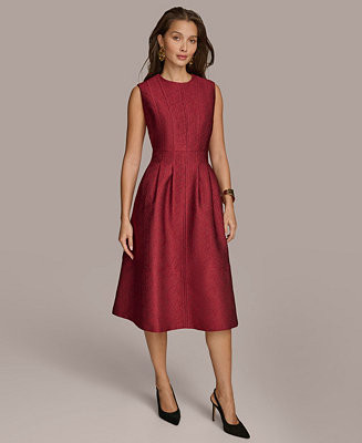Donna Karan New York Women's Jacquard Solid Fit and Flare Dress - Macy's | Macy's
