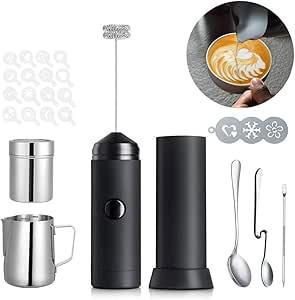 Milk Frother Handheld Coffee Art Set, Electric Coffee Frother with Milk Frother Pitcher, Powder C... | Amazon (US)