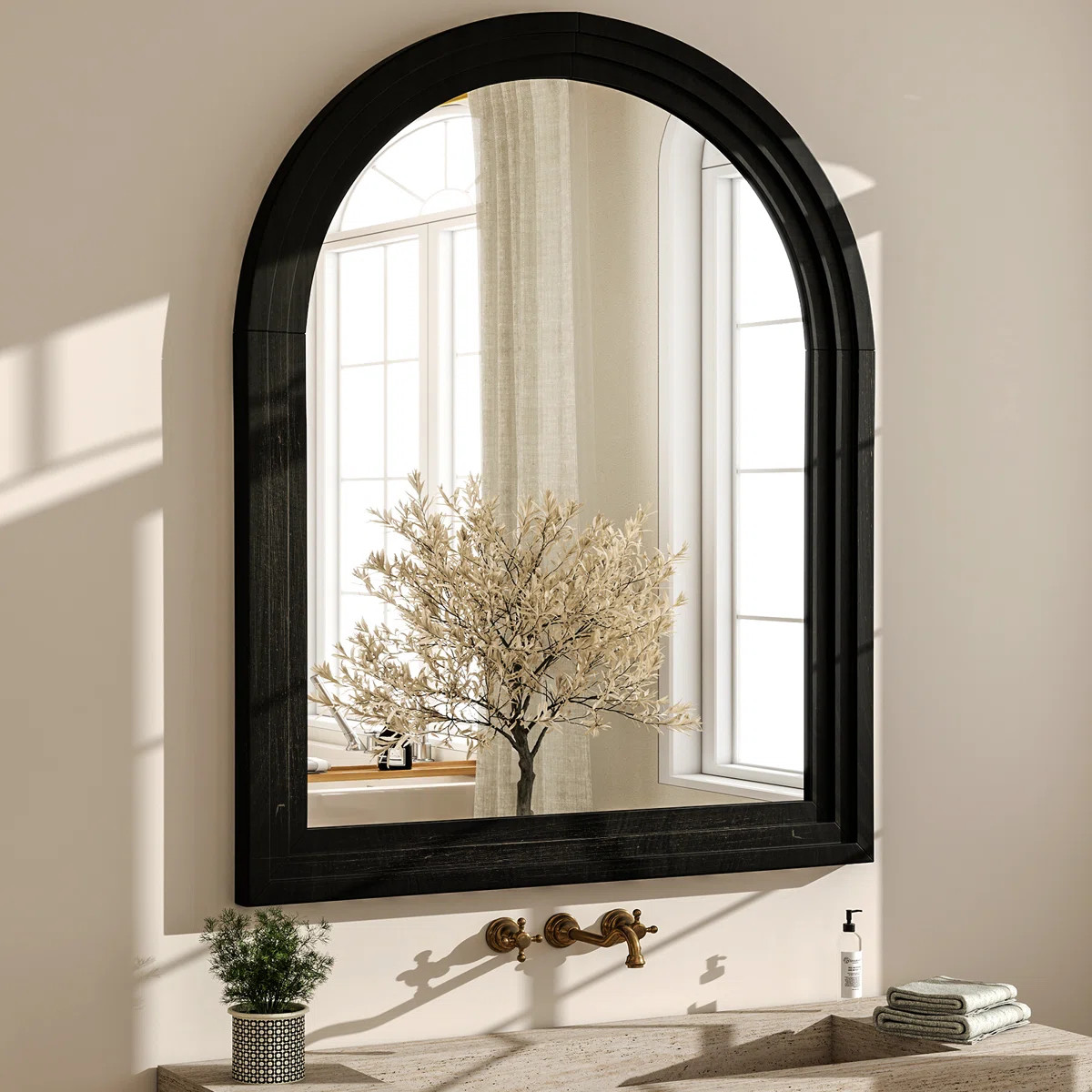Arched Waterproof Solid Wood Wall Mirror | Wayfair North America