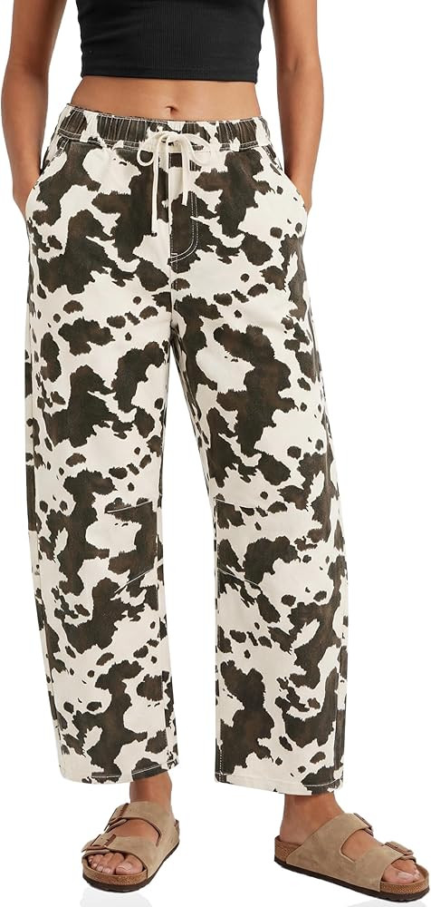 Cicy Bell Womens Leopard Barrel Jeans High Waisted Drawstring Denim Pants | Amazon (US)